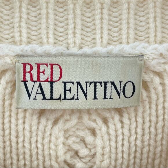Valentino Red Virgin Wool Cashmere Cable Knit Quiet Luxury Cream Sweater Size XS - Picture 8 of 12
